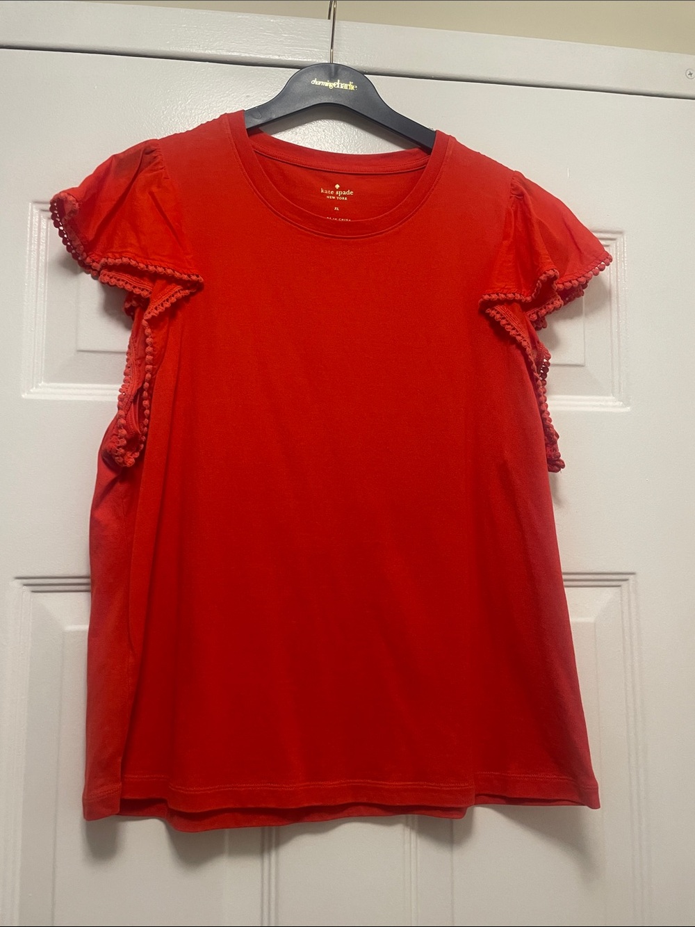 kate spade Red Ruffle-Trim Short Sleeve Tee